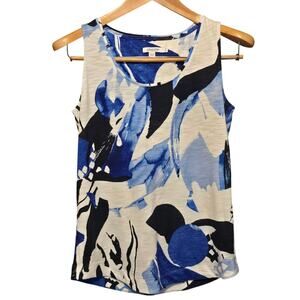 Chicos Top Womens Size Small Blue White Sleeveless Cotton Modal Blend Scoop Neck